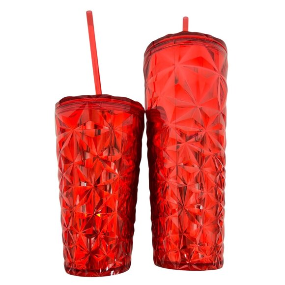 Starbucks Poinsettia Red Prism Tumbler Set With Lids Straws 16 Oz & 24 Oz - Picture 8 of 16